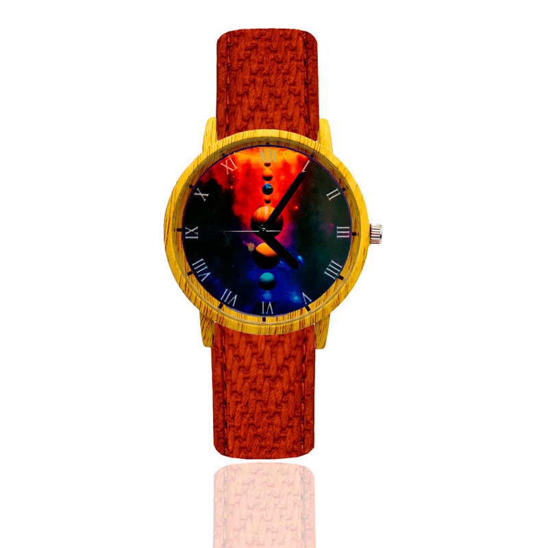 Reloj Sistema Solar Estilo Madera 