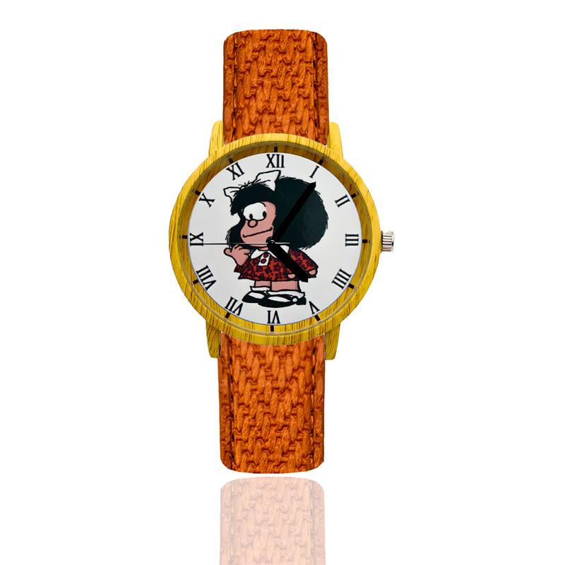 Reloj Mafalda Blanco Estilo Madera Marron Claro