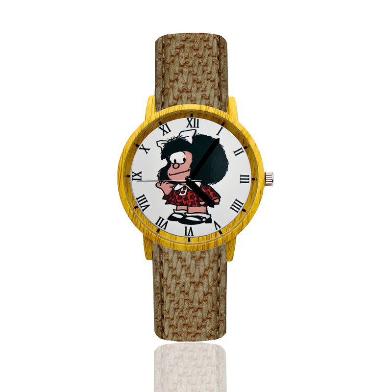 Reloj Mafalda Blanco Estilo Madera Marron