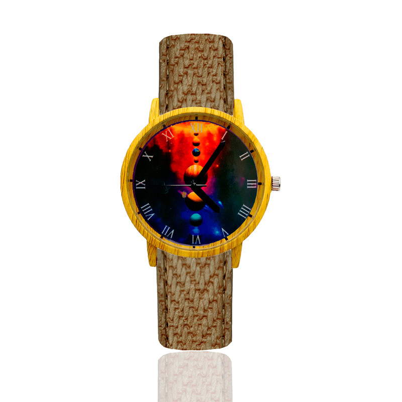 Reloj Sistema Solar Estilo Madera Marron