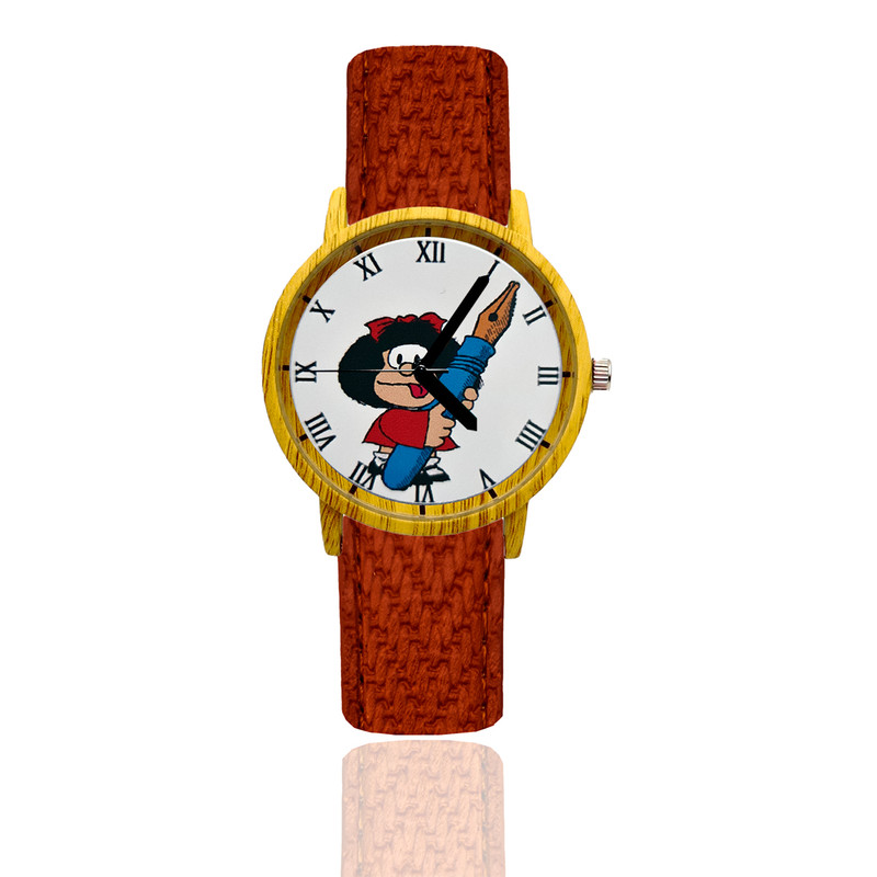 Reloj Mafalda Lapiz Estilo Madera 