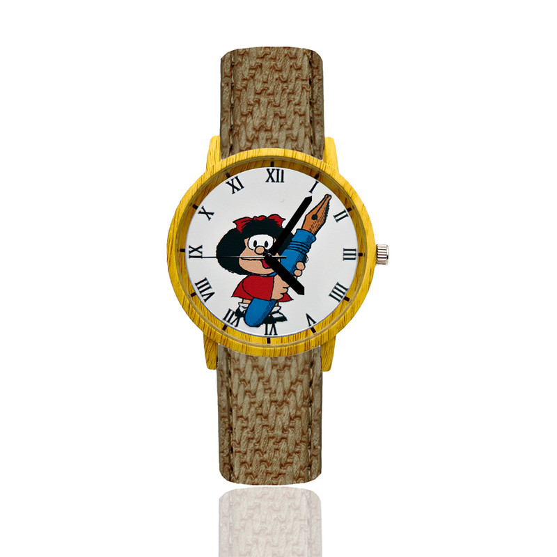 Reloj Mafalda Lapiz Estilo Madera Marron