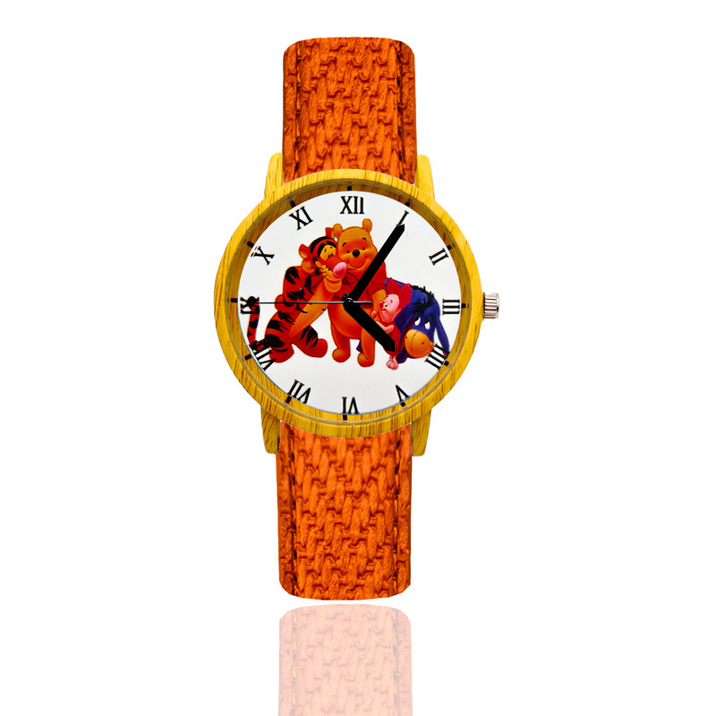 Reloj Winni Pooh Y Amigos Estilo Madera Marron Claro