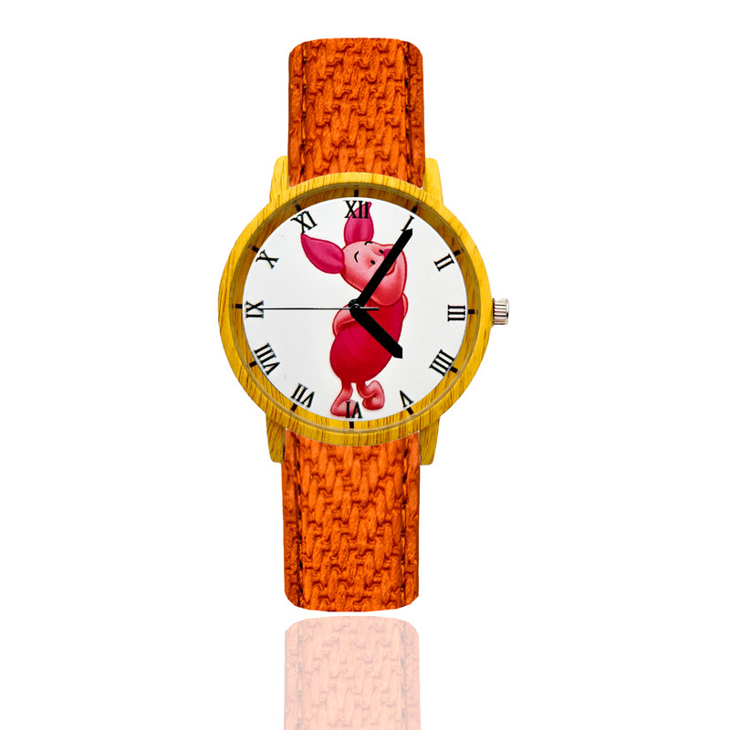 Reloj Winni Pooh Piglet Estilo Madera Marron Claro