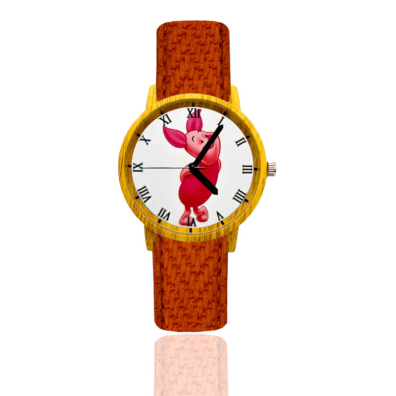 Reloj Winni Pooh Piglet Estilo Madera Marron Oscuro