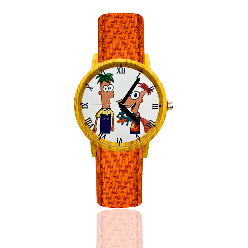 Reloj Phineas Y Ferb Estilo Madera Marron Claro