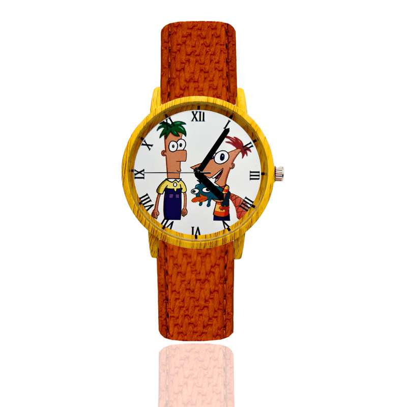 Reloj Phineas Y Ferb Estilo Madera Marron Oscuro