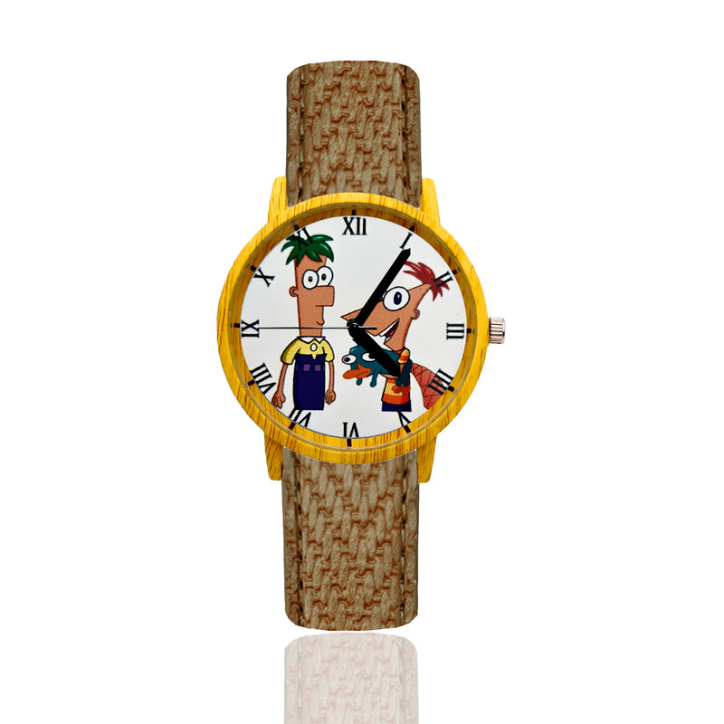 Reloj Phineas Y Ferb Estilo Madera Marron