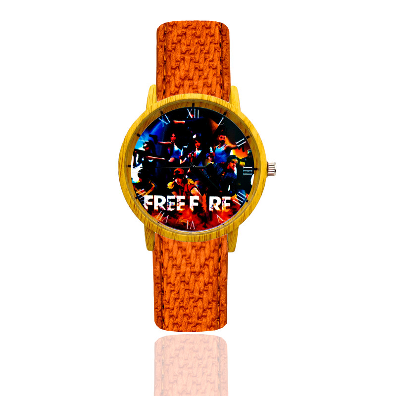 Reloj Free Fire Estilo Madera Marron Claro