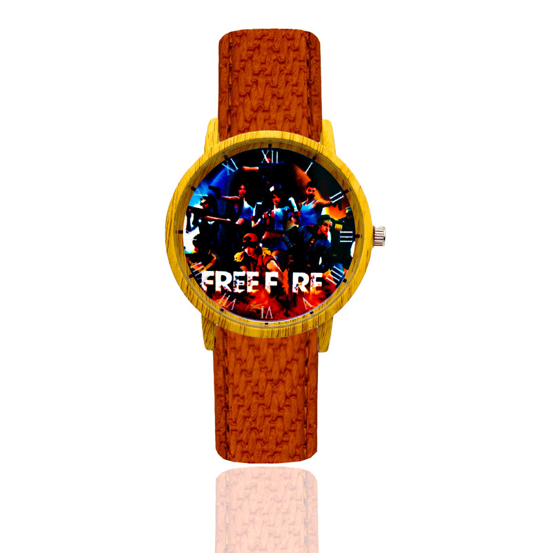 Reloj Free Fire Estilo Madera Marron Oscuro