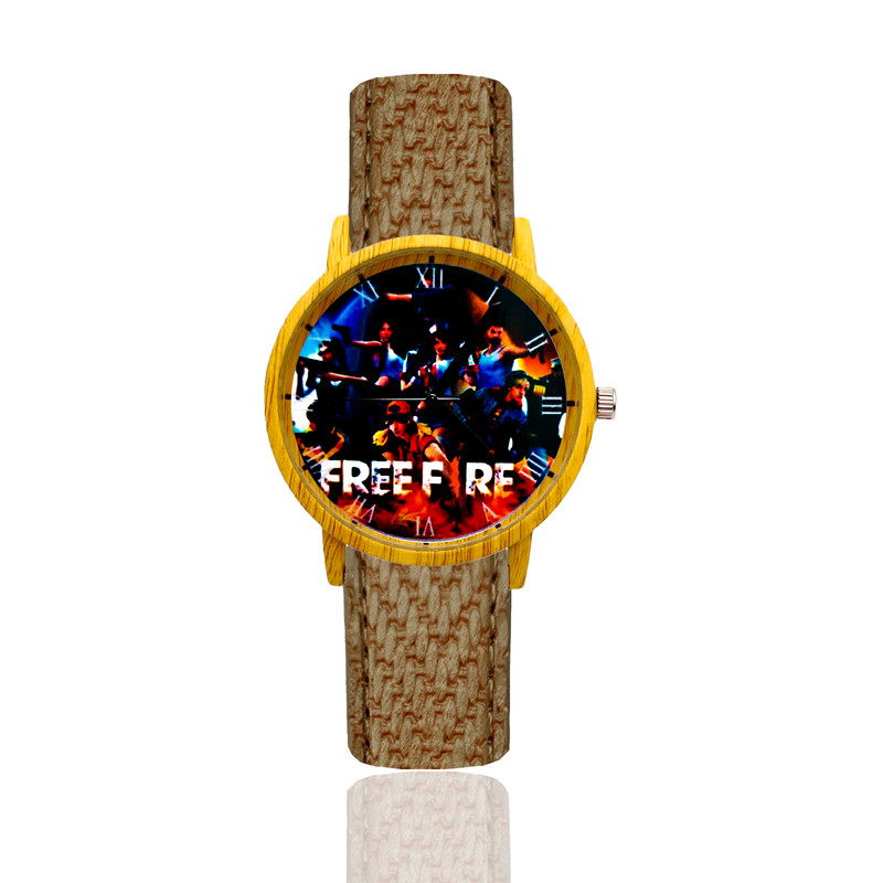 Reloj Free Fire Estilo Madera Marron