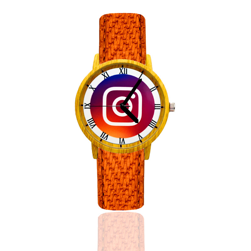 Reloj Instagram Estilo Madera Marron Claro