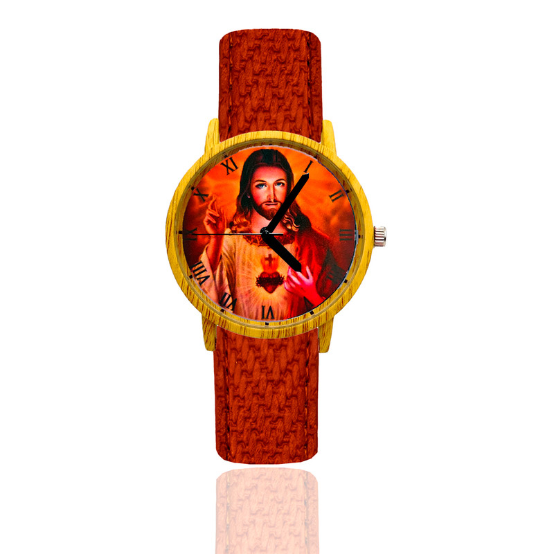 Reloj Sagrado Corazon De Jesus Estilo Madera 