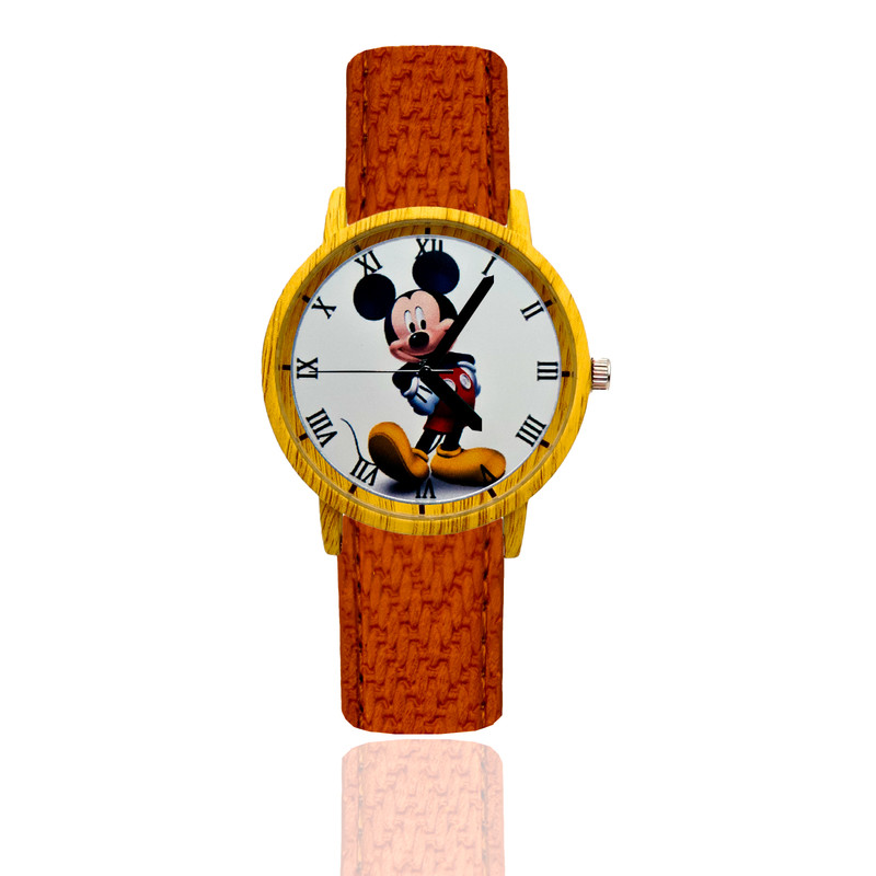 Reloj Mickey Mouse Estilo Madera Marron Oscuro