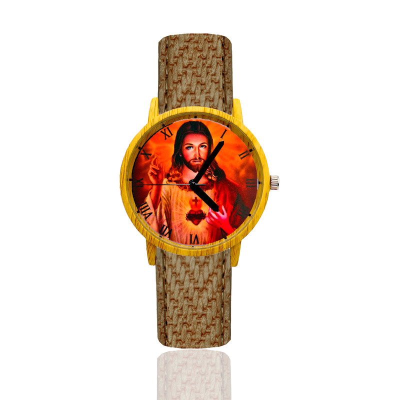 Reloj Sagrado Corazon De Jesus Estilo Madera Marron