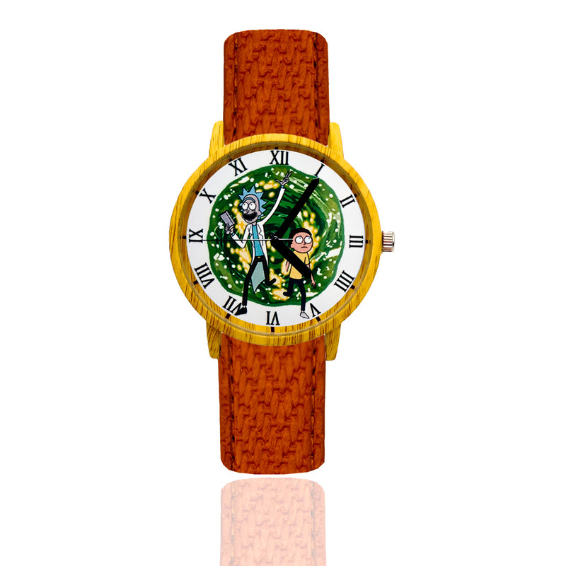 Reloj Rick Y Morty Estilo Madera Marron Oscuro