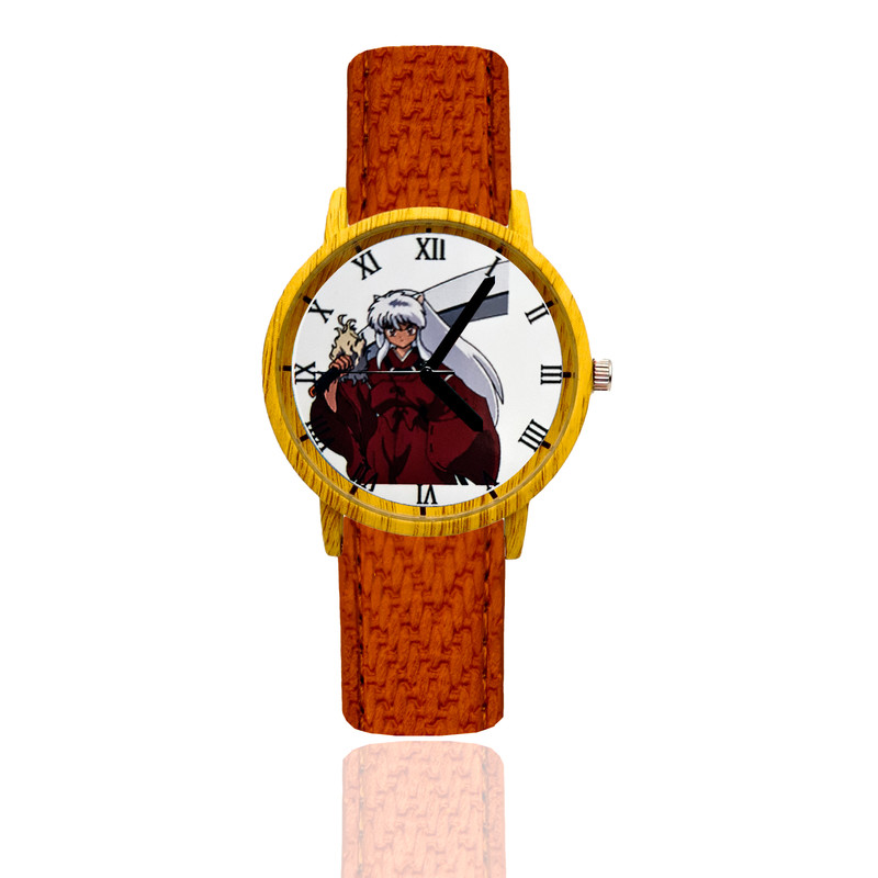 Reloj Inuyasha Estilo Madera Marron Oscuro