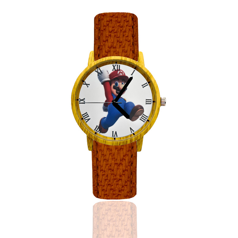 Reloj Super Mario Estilo Madera Marron Oscuro