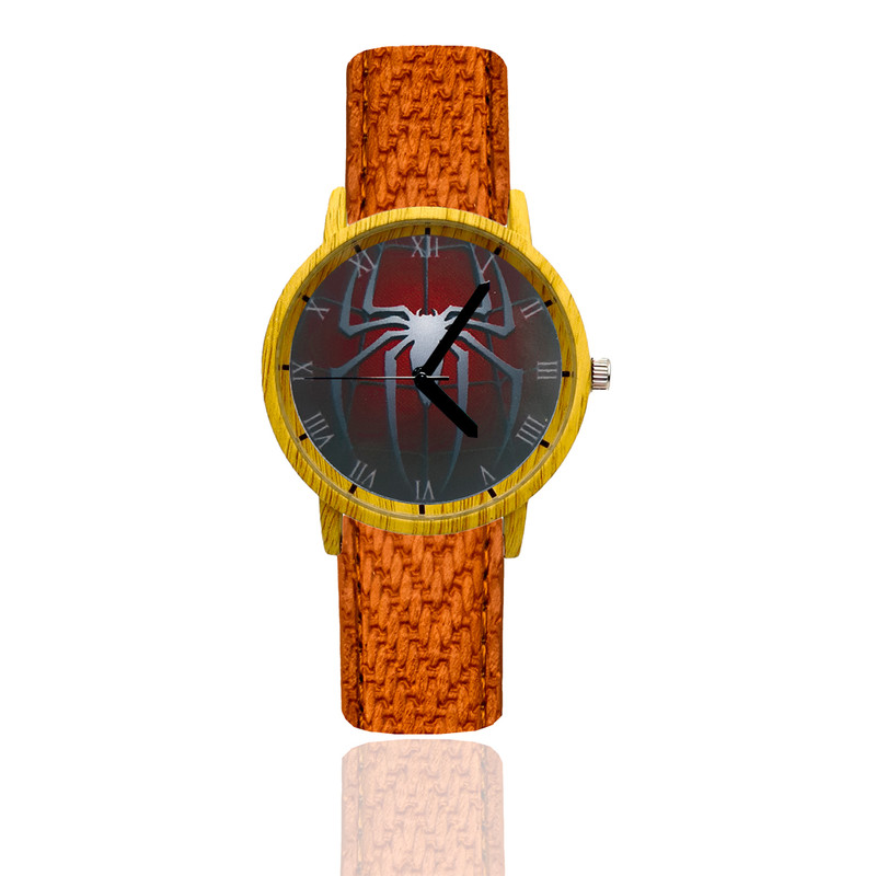 Reloj Spider Man Estilo Madera Marron Claro