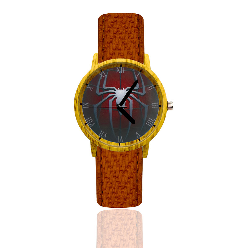 Reloj Spider Man Estilo Madera Marron Oscuro