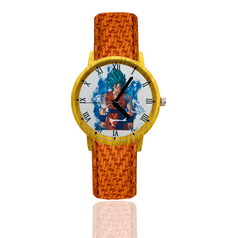 Reloj Goku SSJ Blue Estilo Madera Marron Claro