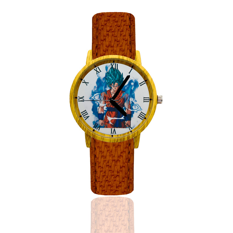 Reloj Goku SSJ Blue Estilo Madera Marron Oscuro