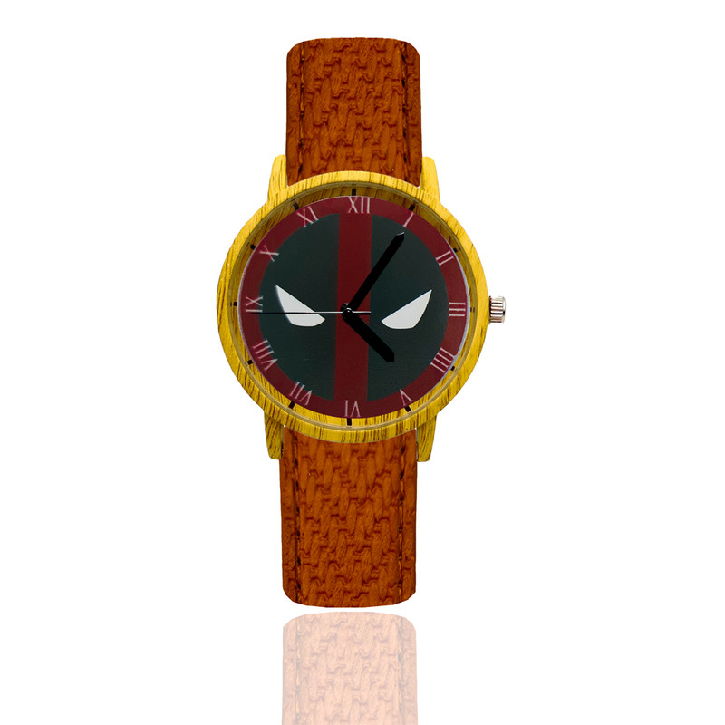 Reloj Deadpool Estilo Madera Marron Oscuro