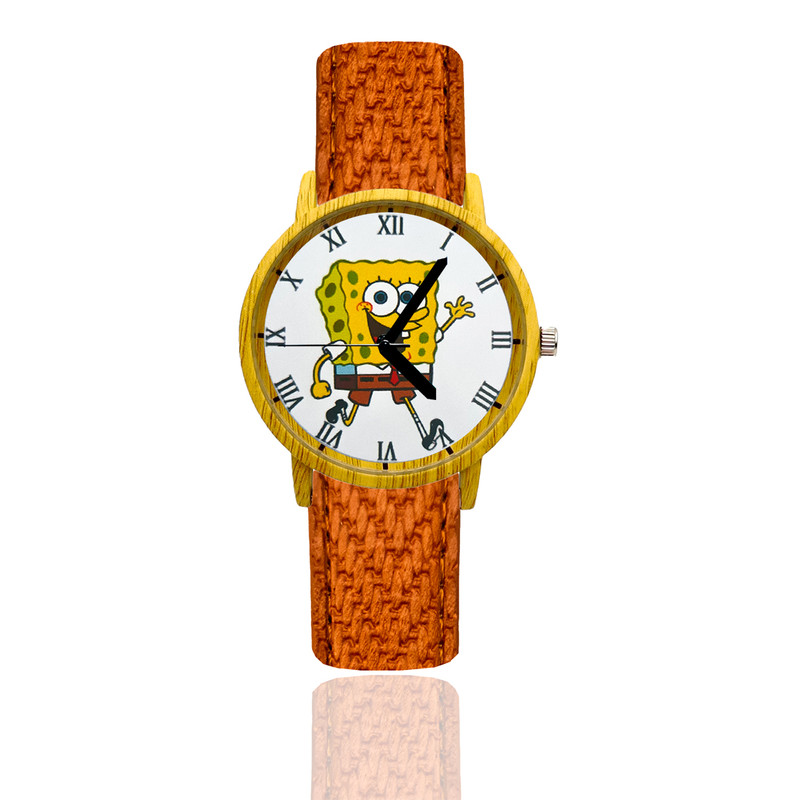 Reloj Bob Esponja Estilo Madera Marron Claro