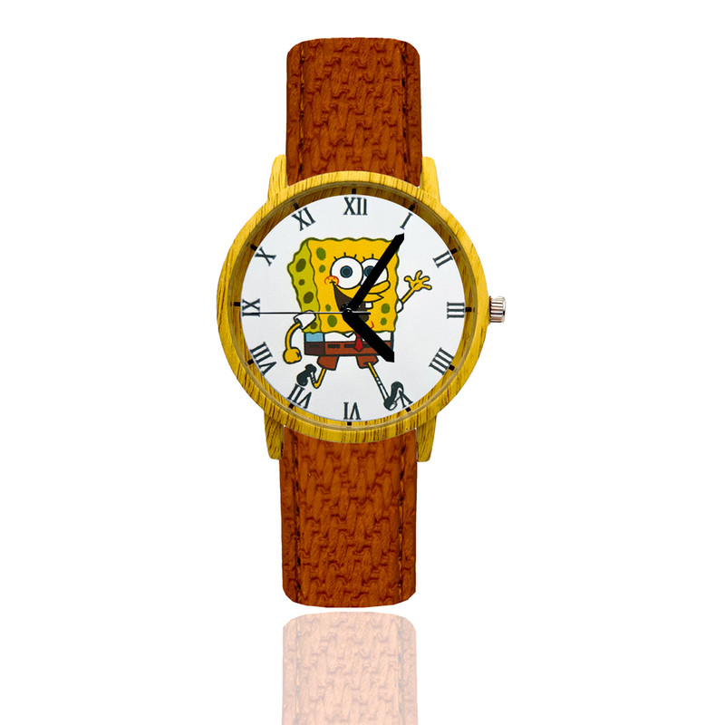 Reloj Bob Esponja Estilo Madera Marron Oscuro