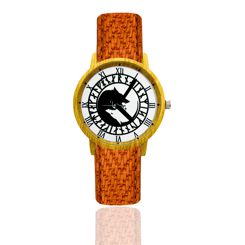 Reloj Vikingos Ying Yan Estilo Madera Marron Claro