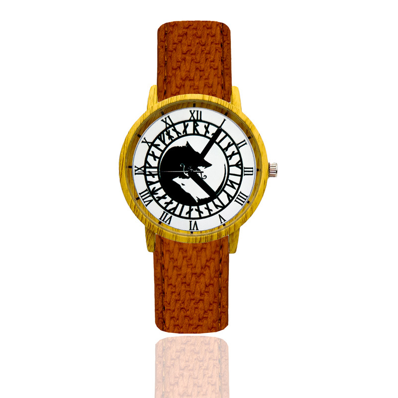 Reloj Vikingos Ying Yan Estilo Madera Marron Oscuro