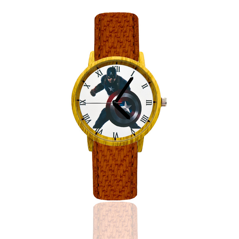 Reloj Capitan America Estilo Madera Marron Oscuro