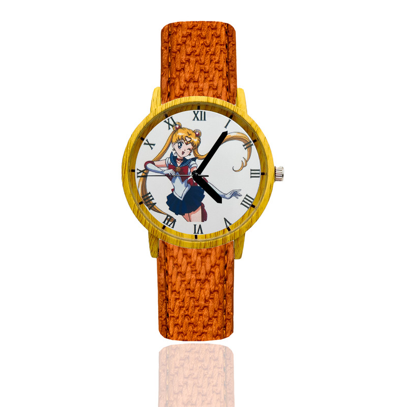 Reloj Sailor Moon Estilo Madera Marron Claro