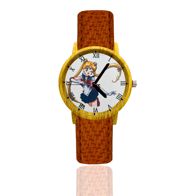 Reloj Sailor Moon Estilo Madera Marron Oscuro