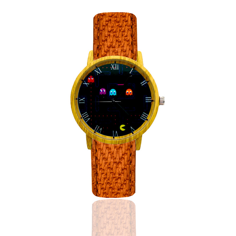 Reloj Pac Man Estilo Madera Marron Claro