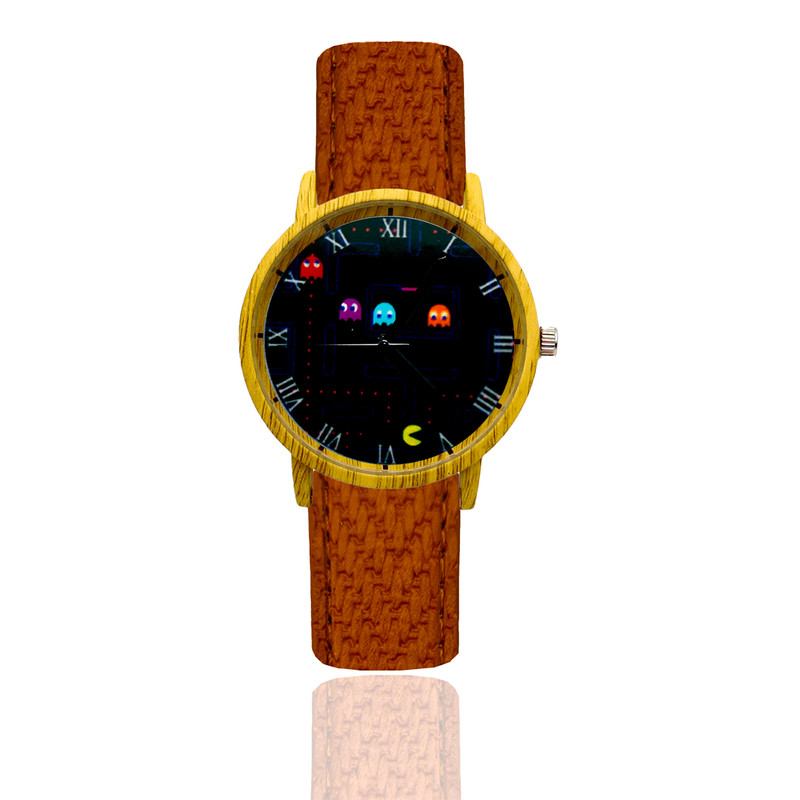 Reloj Pac Man Estilo Madera Marron Oscuro