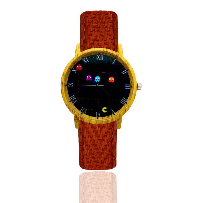 Reloj Pac Man Estilo Madera 