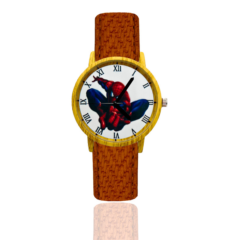 Reloj Hombre Araña Estilo Madera Marron Oscuro