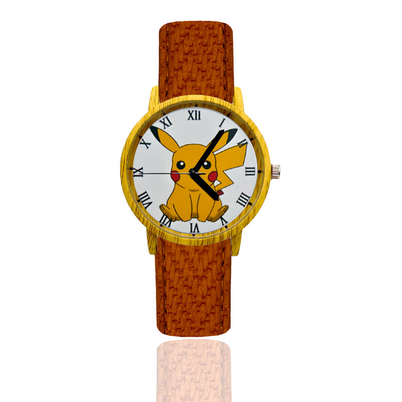 Reloj Pikachu Estilo Madera Marron Oscuro