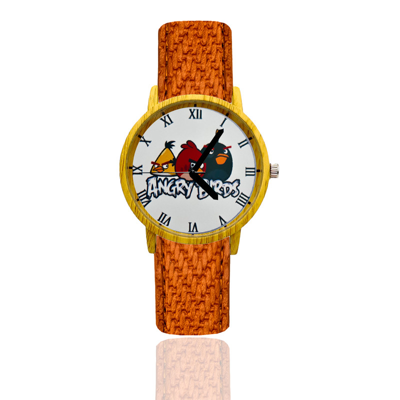 Reloj Angry Birds Estilo Madera Marron Claro