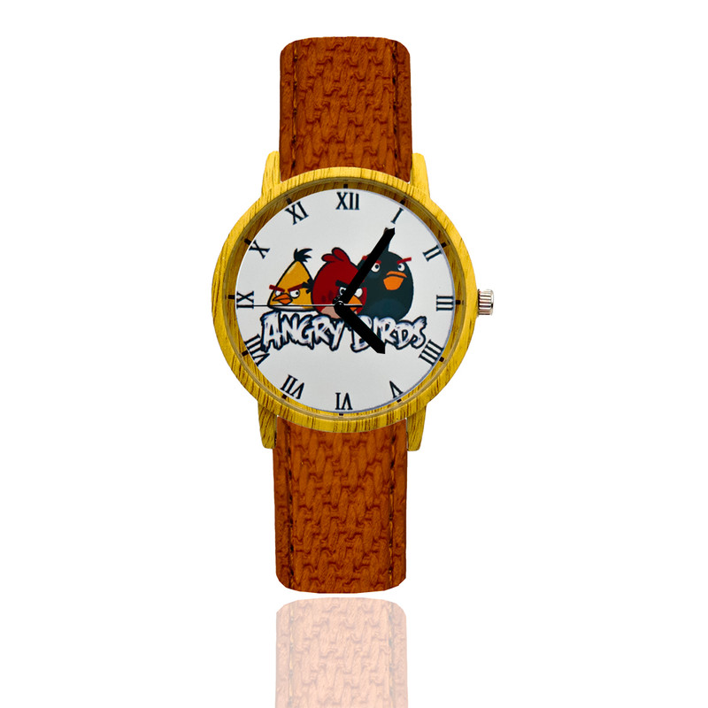 Reloj Angry Birds Estilo Madera Marron Oscuro