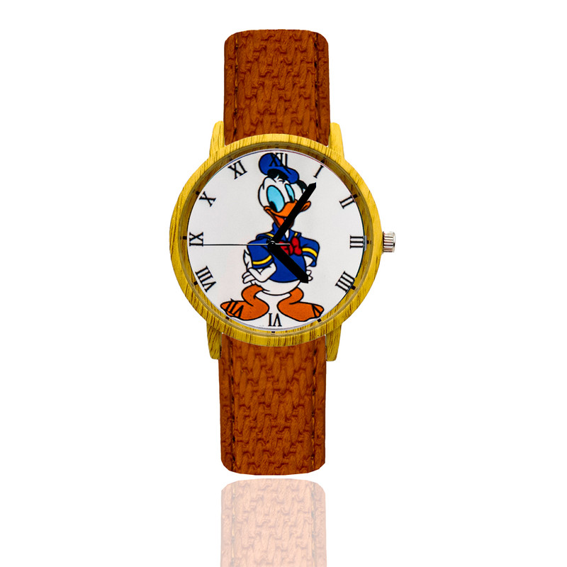 Reloj Pato Donald Estilo Madera Marron Oscuro