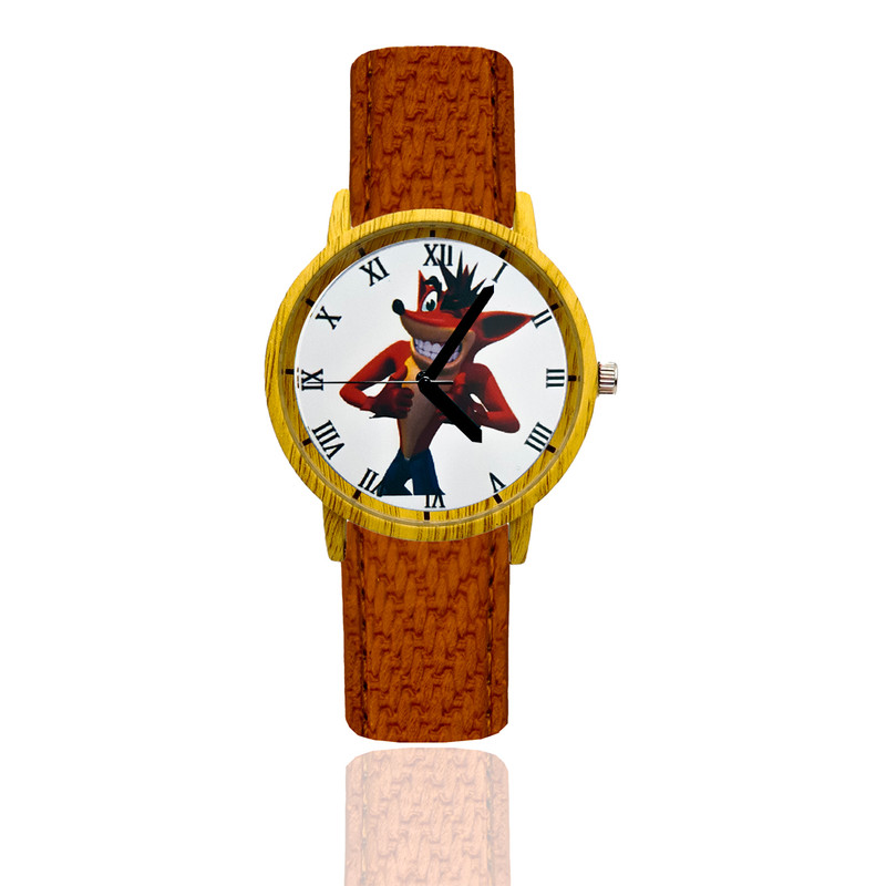 Reloj Crash Bandicoot Estilo Madera Marron Oscuro