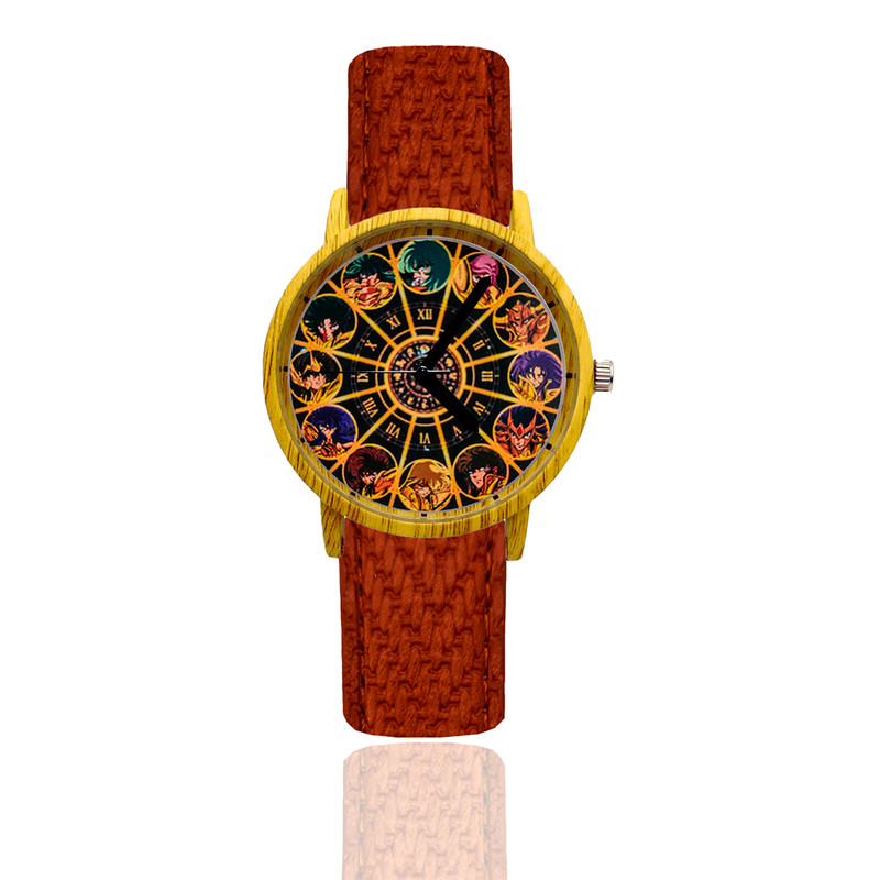 Reloj Caballeros Del Zodiaco Estilo Madera 