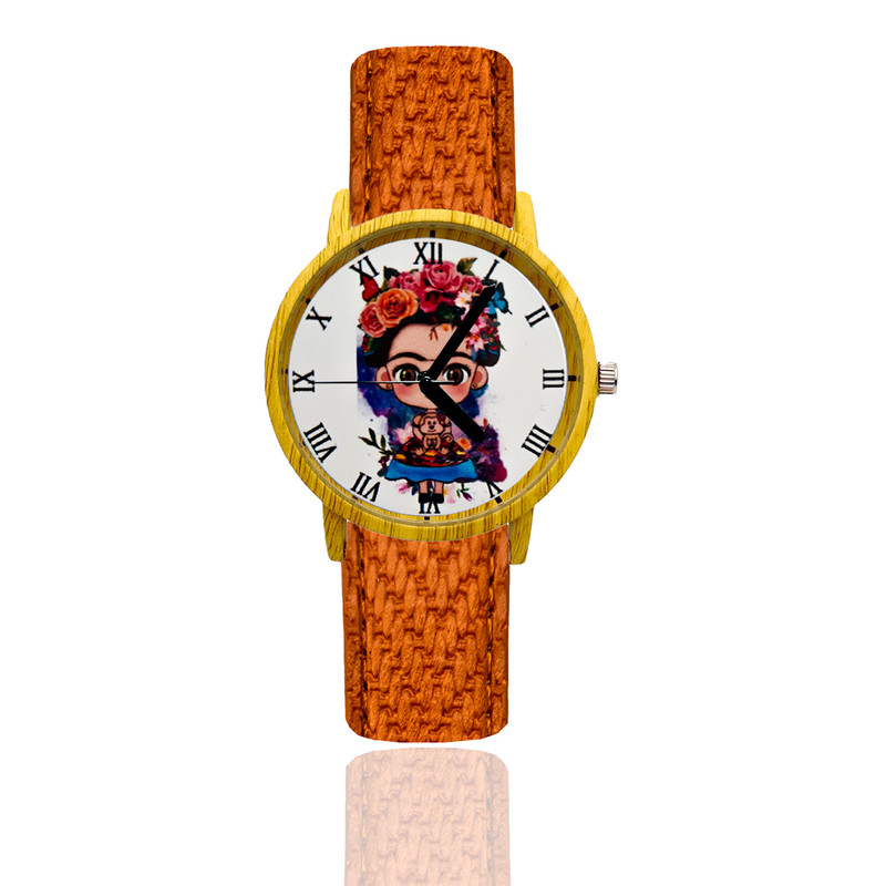 Reloj Frida Estilo Madera Marron Claro