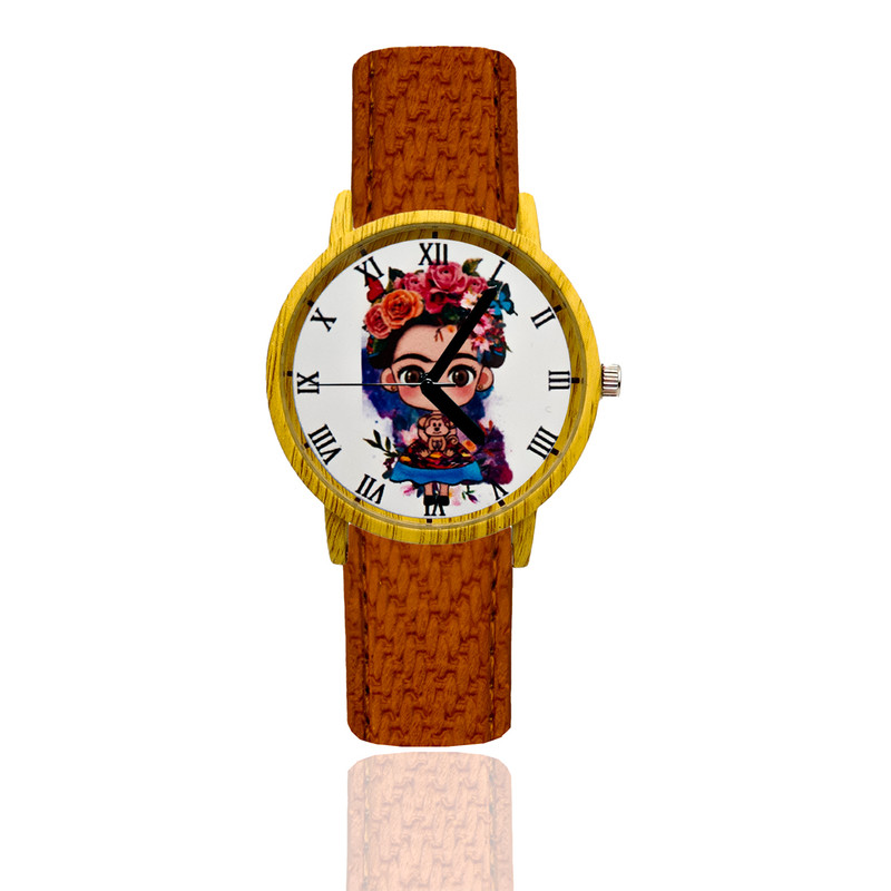 Reloj Frida Estilo Madera Marron Oscuro