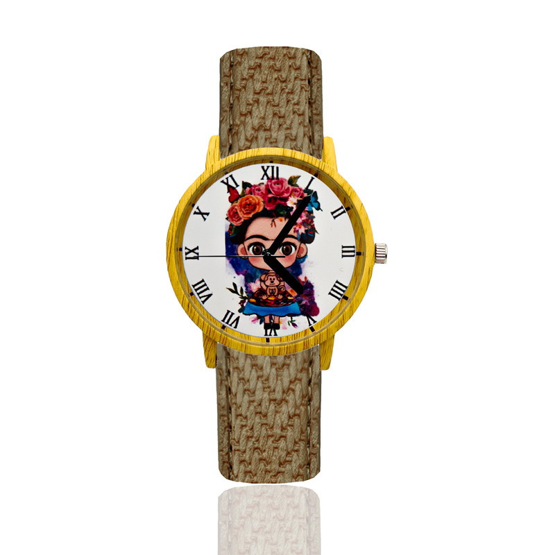 Reloj Frida Estilo Madera Marron