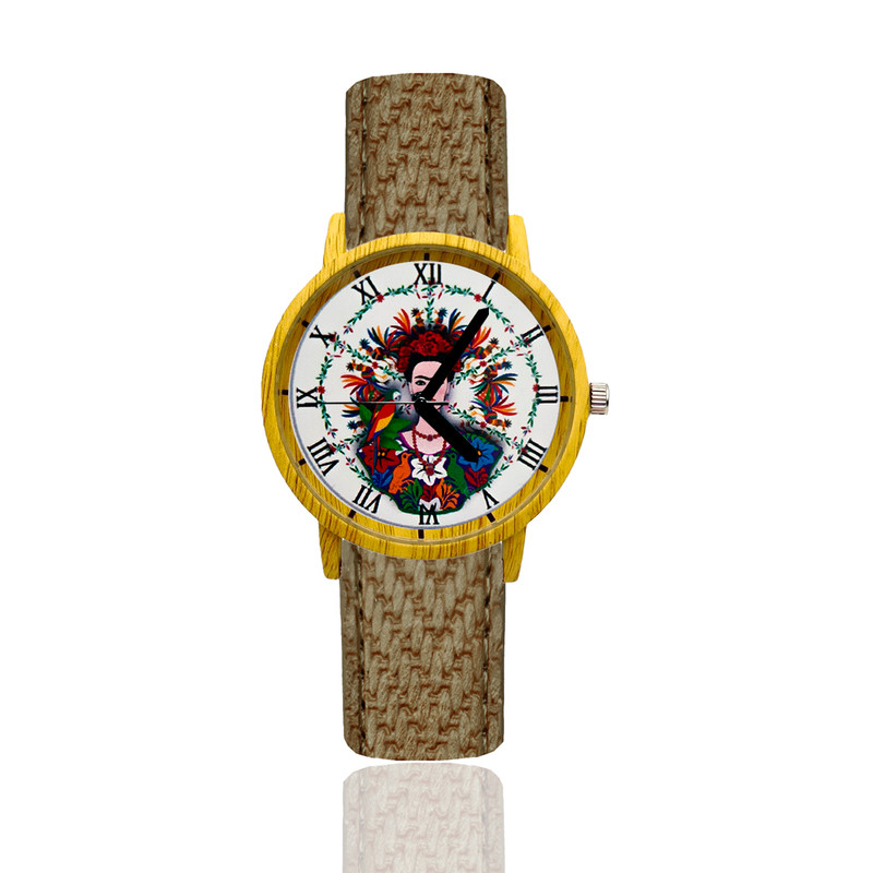 Reloj Frida Flores Estilo Madera Marron