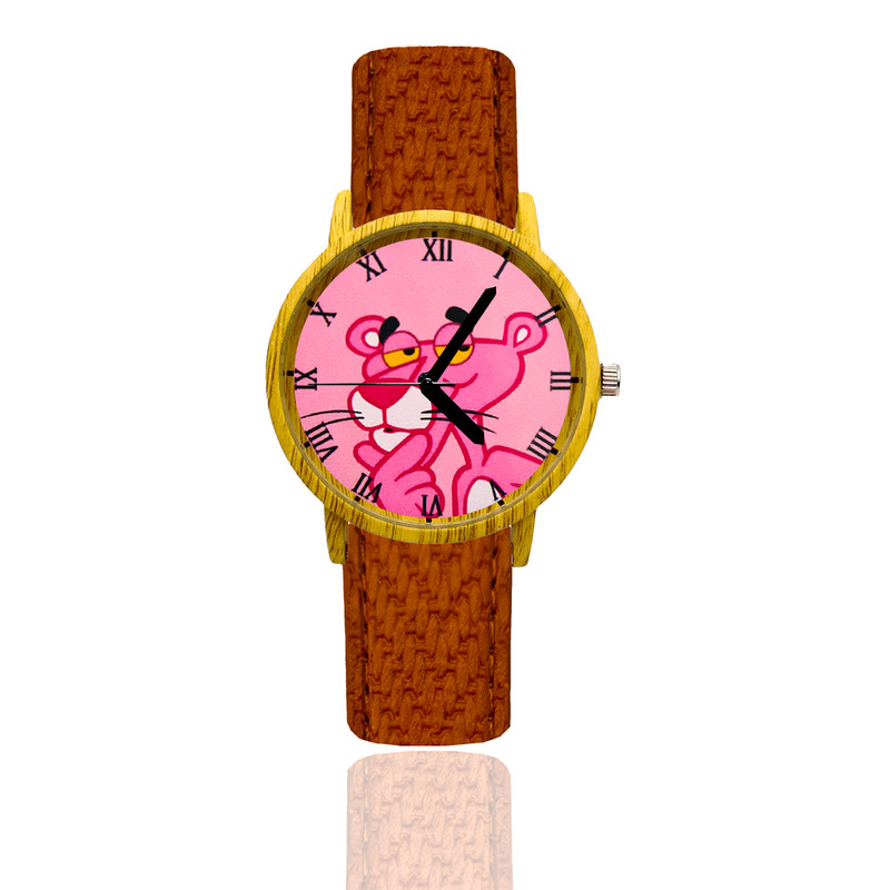 Reloj Pantera Rosa Estilo Madera Marron Oscuro