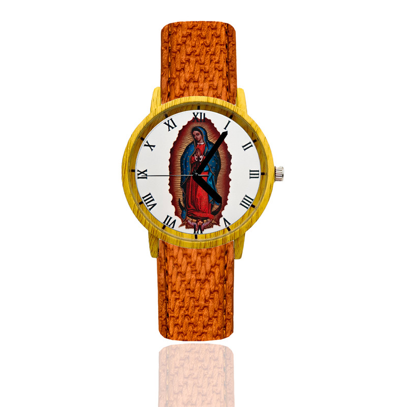 Reloj Virgen De Guadalupe Estilo Madera Marron Claro